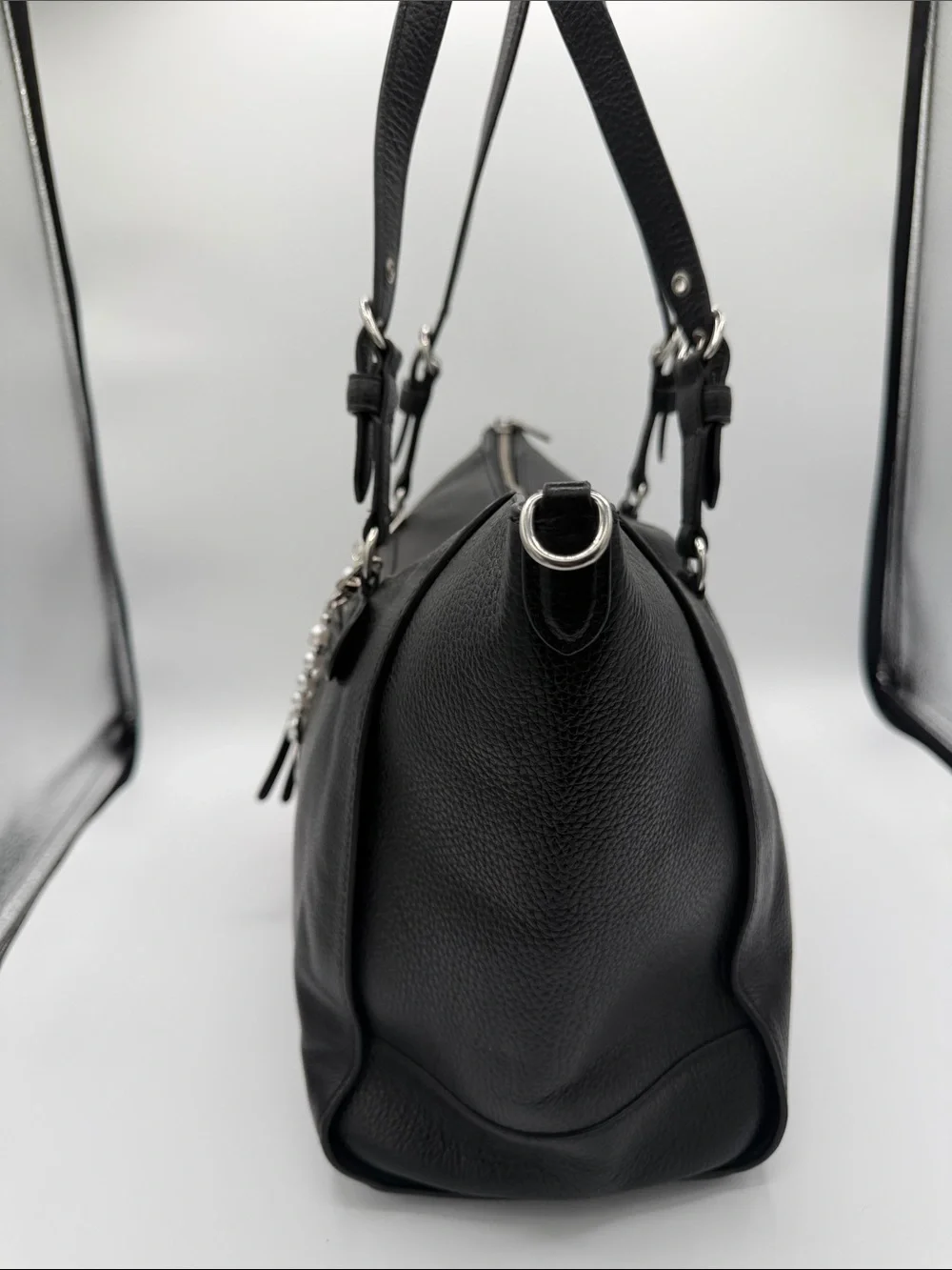 Coach Black Pebbled Leather Tote with Red Heart Charm